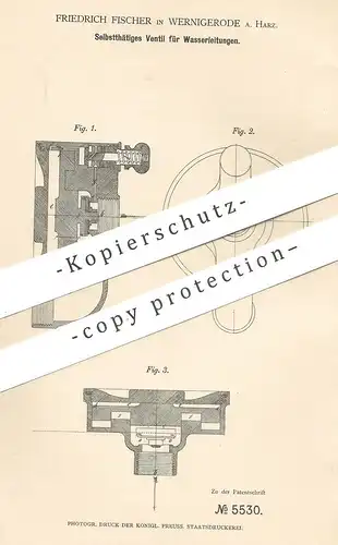 original Patent - Friedrich Fischer , Wernigerode / Harz , 1878 , Ventil für Wasserleitungen | Wasserhahn , Klempner !!!