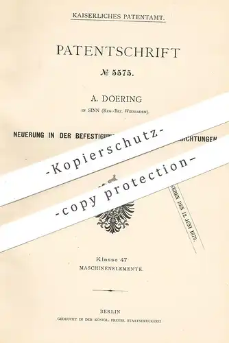 original Patent - A. Doering , Sinn / Wiesbaden , 1879 , Ventildichtungen aus Gummi | Gummidichtung , Ventil , Maschinen