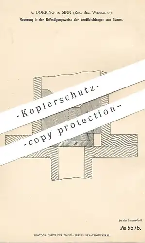 original Patent - A. Doering , Sinn / Wiesbaden , 1879 , Ventildichtungen aus Gummi | Gummidichtung , Ventil , Maschinen