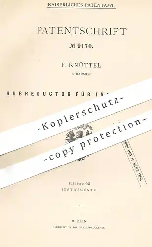 original Patent - F. Knüttel , Barmen , 1879 , Hubreduktor für Indikator | Indikatoren | Kolben , Papier !!!