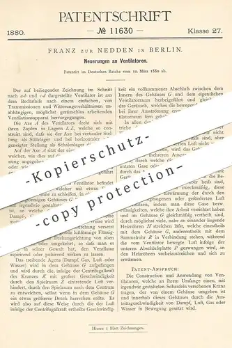 original Patent - Franz zur Nedden , Berlin , 1880 , Ventilator | Ventilatoren , Gebläse , Lüftung !!!