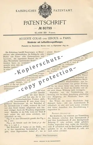 original Patent - Auguste Colas , Leroux , Paris , Frankreich , 1893 , Strahlrohr mit Luftzuführung | Pumpe , Pumpen !!