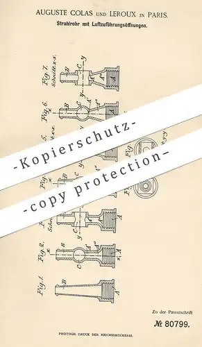 original Patent - Auguste Colas , Leroux , Paris , Frankreich , 1893 , Strahlrohr mit Luftzuführung | Pumpe , Pumpen !!