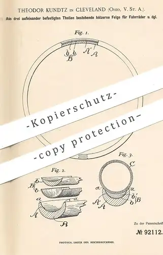 original Patent - Theodor Kundtz , Cleveland , Ohio , USA , 1896 , Holz - Felge für Fahrrad | Fahrräder , Felgen | Rad