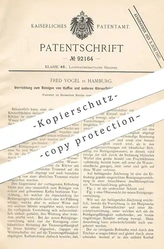 original Patent - Fred Vogel , Hamburg , 1896 , Reinigen von Kaffee | Körnerfrüchte | Körner , Saat , Kaffeebohnen !!