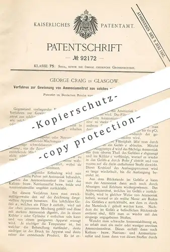 original Patent - George Craig , Glasgow , England , 1896 , Gewinnung von Ammoniumnitrat | Salz , Salpeter , Ammoniak !!