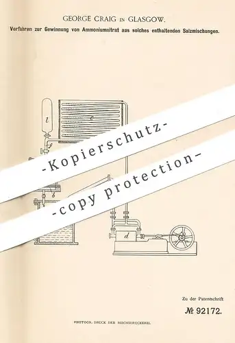 original Patent - George Craig , Glasgow , England , 1896 , Gewinnung von Ammoniumnitrat | Salz , Salpeter , Ammoniak !!