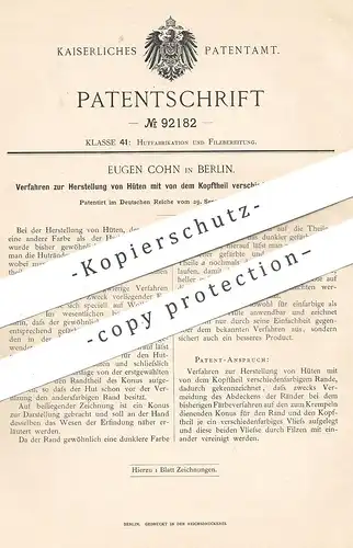 original Patent - Eugen Cohn , Berlin 1896 , Herst. von Hüten | Hut , Hüte , Modist , Filzhut , Schneider , Schneiderei