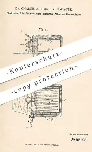 original Patent - Dr. Charles A. Timme , New York , USA , 1896 , Elektrischer Ofen für Herst. künstlicher Zähne | Öfen