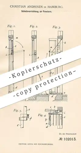 original Patent - Christian Andresen , Hamburg  1898 , Schutz am Fenster | Fensterbauer , Fensterbank | Zarge , Tischler