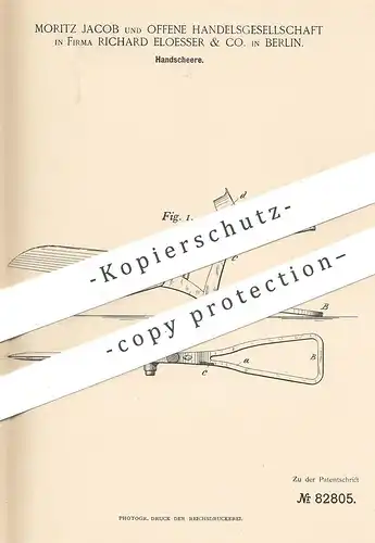 original Patent - Moritz Jacob & OHG , Richard Eloesser & Co. , Berlin , 1895 , Handschere | Schere , Scheren , Werkzeug