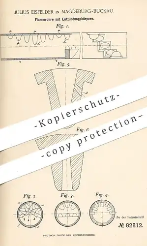 original Patent - Julius Eisfelder , Magdeburg / Buckau , 1894 , Flammrohre mit Entzündungskörper | Feuerung , Ofenrohr