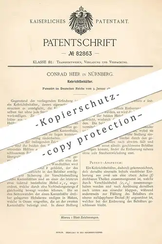 original Patent - Conrad Heer , Nürnberg , 1895 , Kehrichtbehälter | Müllbehälter , Eimer , Müll , Abfall , Entsorgung !