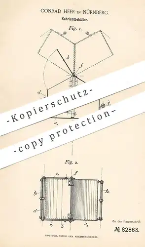 original Patent - Conrad Heer , Nürnberg , 1895 , Kehrichtbehälter | Müllbehälter , Eimer , Müll , Abfall , Entsorgung !