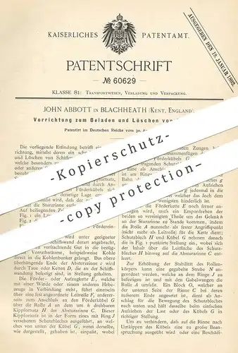 original Patent - John Abbott , Blackheath , Kent / London / England , 1890 , Beladen und Löschen der Schiffe | Schiff !