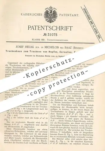 original Patent - Josef Heijak , Michelob bei Saaz / Böhmen / Prag , 1884 , Trocknen von Hopfen , Früchte , Obst