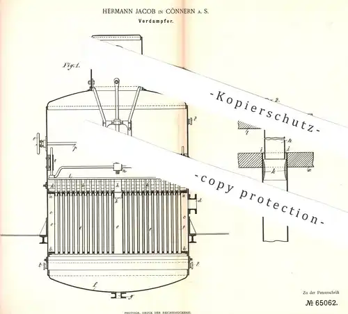 original Patent - Hermann Jacob , Könnern / Saale / Bernburg , 1891 , Verdampfer | Zucker , Zuckerfabrik !!!