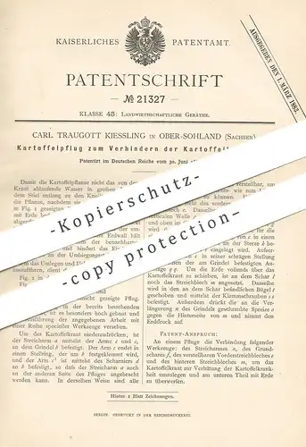 original Patent - Carl Traugott Kiessling , Ober-Sohland / Spree / Bautzen , 1882 , Kartoffelpflug | Pflug , Kartoffeln