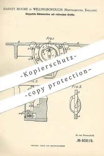 original Patent - Harrey Moore , Wellingborough / Cambridge , Northampton , England , 1891 , Steppstich - Nähmaschine !!