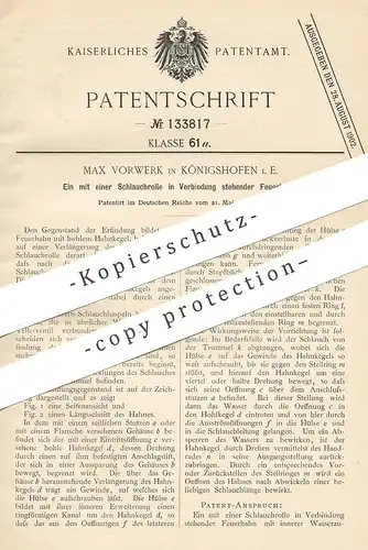 original Patent - Max Vorwerk , Königshofen / Elsass , 1901 | Feuerhahn mit Schlauchrolle | Wasserschlauch , Feuerwehr !