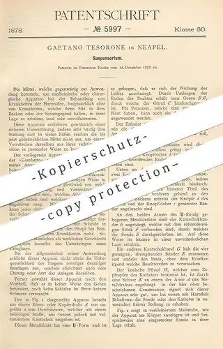 original Patent - Gaetano Tesorone , Neapel , Italien , 1878 , Suspensorium | Medizin , Arzt , Krankenhaus , Gesundheit