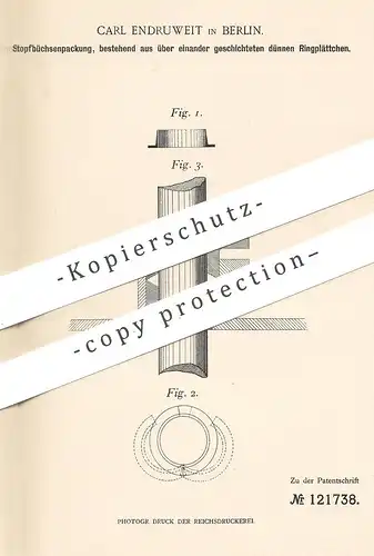 original Patent - Carl Endruweit , Berlin , 1900 , Stopfbüchsenverpackung | Stopfbüchse | Lokomotive , Schiff , Kolben