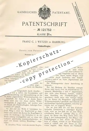 original Patent - Franz C. J. Wetzer , Hamburg , 1900 , Fliehkraftregler | Dynamomaschine , Dynamo , Fliehkraft !!!