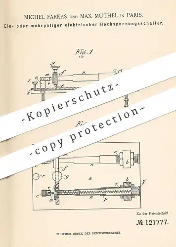 original Patent - Michel Farkas , Max Muthel , Paris , Frankreich | Ein- o. mehrpoliger elektr. Hochspannungsschalter