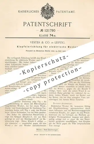 original Patent - Vester & Co. , Leipzig  1900 , Klopfeinrichtung für elektr. Wecker , Läutewerk | Uhr , Uhren , Klingel