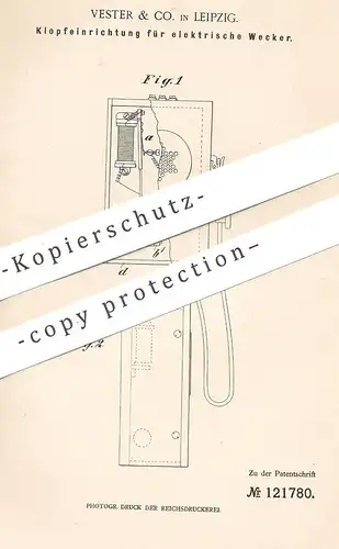 original Patent - Vester & Co. , Leipzig  1900 , Klopfeinrichtung für elektr. Wecker , Läutewerk | Uhr , Uhren , Klingel