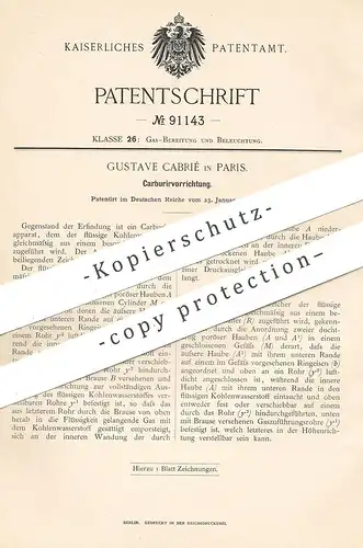 original Patent - Gustave Cabrié , Paris Frankreich  1896 , Karburiervorrichtung | Karburieren | Kohlenwasserstoff , Gas