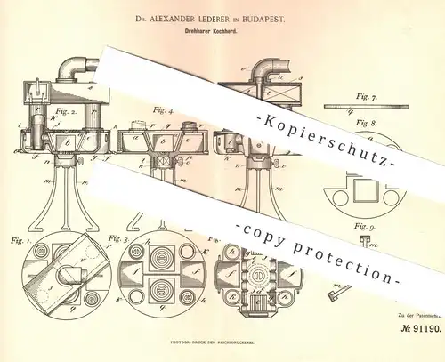 original Patent - Dr. Alexander Lederer , Budapest , 1896 , Drehbarer Kochherd | Kocher , Herd , Backofen , Ofen , Öfen