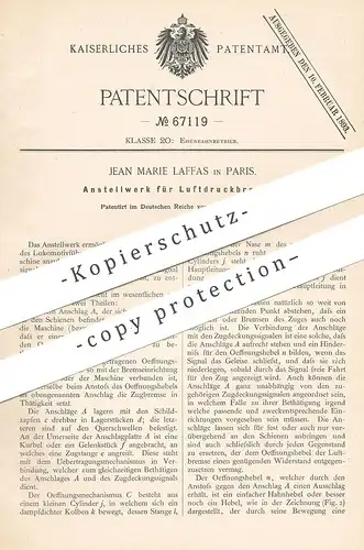 original Patent - Jean Marie Laffas , Paris , 1892 , Anstellwerk für Luftdruckbremsen | Bremse , Bremsen , Eisenbahn !!