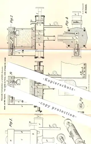 original Patent - William Vavasour , Louds , England , 1885 , Abziehen u. Messen von Flüssigkeiten | Zapfanlage , Bier