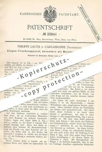 original Patent - Philippe Lauth , Carcassonne , Frankreich , 1885 , Etagen - Trockenapparat | Malzdarre , Malz - Darre