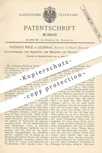 original Patent - Friedrich Weck , Lilleshall , County of Salop , England 1884 , Waschen & Reinigen von Gasen | Gas Gase