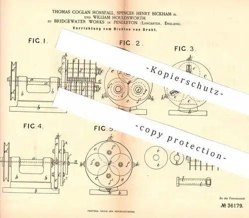 original Patent - Thomas Coglan Horsfall, Spencer H. Bickham , W. Houldsworth zu Bridgewater Works , Pendleton | Draht !