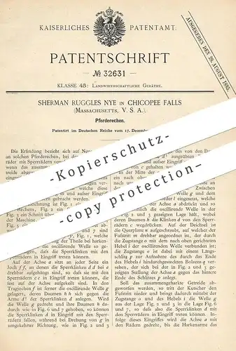 original Patent - Sherman Ruggles Nye , Chicopee Falls , Massachusetts , USA , 1884 , Pferderechen | Pferd | Rechen !!!