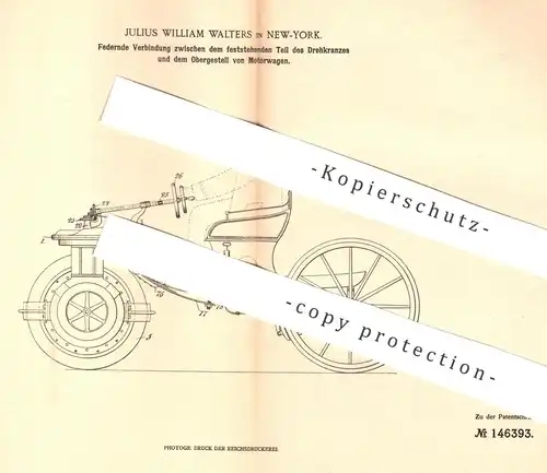 original Patent - Julius William Walters , New York , 1899 , Federnde Verbindung für Obergestell von Motorwagen | Auto