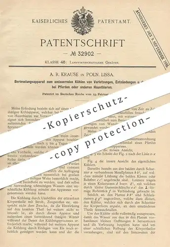 original Patent - A. R. Krause , Poln. Lissa , 1885 , Berieselungsapparat zum Kühlen von Verletzungen bei Pferd , Tier