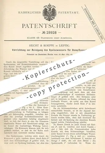 original Patent - Hecht & Koeppe , Leipzig , 1884 , Reinigung von Speisewasser für Dampfkessel | Kessel , Dampfmaschine