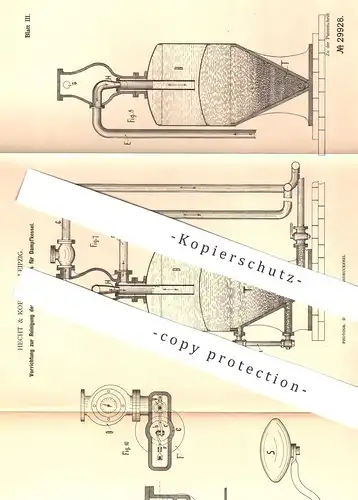 original Patent - Hecht & Koeppe , Leipzig , 1884 , Reinigung von Speisewasser für Dampfkessel | Kessel , Dampfmaschine