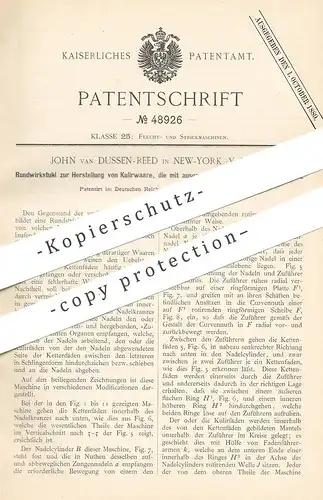 original Patent - John van Dussen-Reed , New York , USA 1888 , Rundwirkstuhl für Kulierware | Wirkstuhl , Strickmaschine