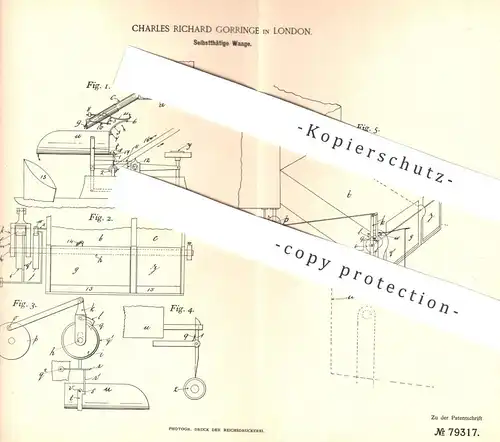 original Patent - Charles Richard Gorringe , London , England , 1894 , Waage | Waagen , Waagschale !!!