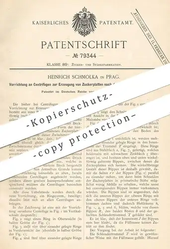 original Patent - Heinrich Schmolka , Prag , 1894 , Zentrifuge zur Erzeugung von Zuckerplatten | Zucker , Zuckerfabrik !