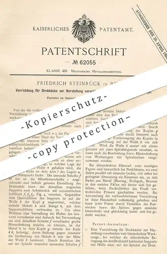 original Patent - Friedrich Steinrück , Berlin , 1891 , Drehbank | Metall , Werkzeug , Schlosser , Dreher !!!