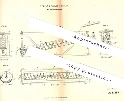 original Patent - Hermann Mesch , Berlin , 1889 , Aufbereitung von Erz | Mineralien , Sand , Kies , Gestein , Erze !!