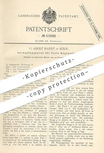 original Patent - G. Adolf Hardt , Köln / Rhein , 1889 , Verkaufsapparat für Zigarren , Flaschen , Schokolade | Automat