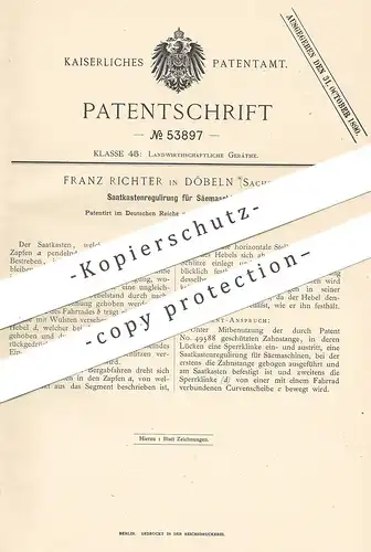 original Patent - Franz Richter , Döbeln / Sachsen , 1889 , Saatkasten - Regulierung für Säemaschine | Aussaat , Saat !!