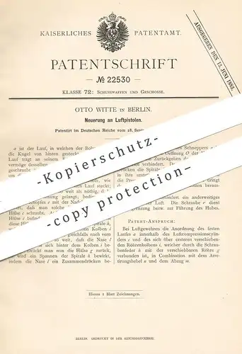 original Patent - Otto Witte , Berlin , 1882 , Luftpistole | Pistole , Gewehr , Luftgewehr , Waffen , Revolver , Pistols